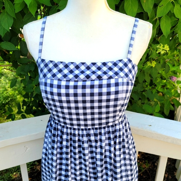 🆕️ J Crew Navy Gingham Cotton Maxi Tiered Dress - Picture 5 of 8